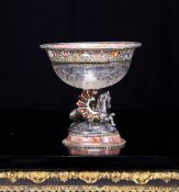 AN EXCEPTIONAL 19TH CENTURY VIENNESE ROCK CRYSTAL, SILVER AND ENAMEL BOWL