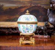 A 19TH CENTURY PORCELAIN AND ORMOLU MOUNTED BRULE PARFUM