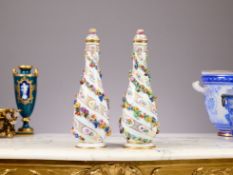 MEISSEN: A PAIR OF LATE 19TH CENTURY FLOWER ENCRUSTED VASES AND COVERS
