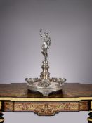 A MONUMENTAL EARLY 20TH CENTURY SILVER PLATED FIGURAL CENTREPIECE