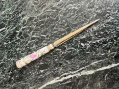 A ROYAL COPENHAGEN FLORA DANICA PORCELAIN AND STERLING SILVER GILT PAPER KNIFE