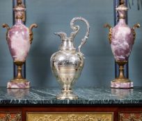 A FINE 19TH CENTURY STERLING SILVER AND SILVER GILT CLARET JUG, C. 1865