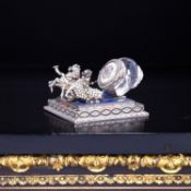 A FINE 19TH CENTURY VIENNESE ROCK CRYSTAL, LAPIS LAZULI AND PEARL SET CLOCK