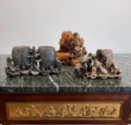 THREE CHINESE CARVED SOAPSTONE VASES