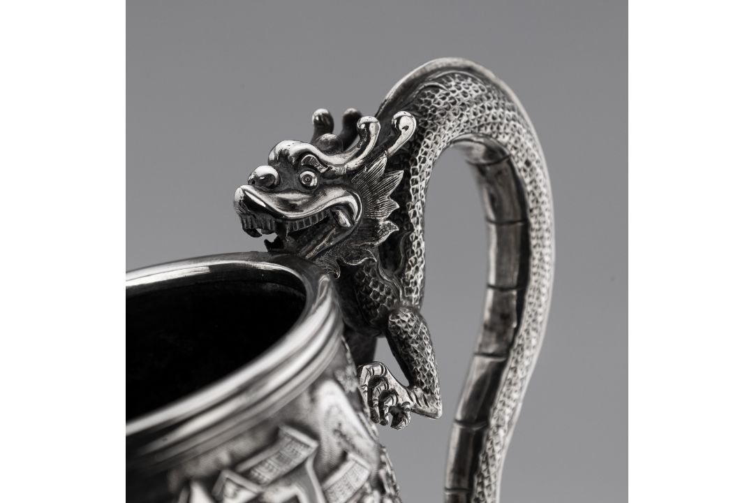 A RARE CHINESE EXPORT SOLID SILVER DRAGON MUG, SHAN JI C. 1900 - Image 3 of 25
