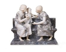 GUGLIELMO PUGI (1850-1915): A MARBLE AND ALABASTER FIGRAL GROUP