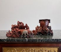 TWO CHINESE CARVED SOAPSTONE VASES