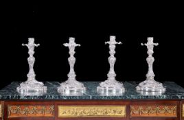AN IMPRESSIVE SET OF FOUR GERMAN ROCOCO SOLID SILVER CANDLESTICKS CIRCA 1890, 6 KILOS