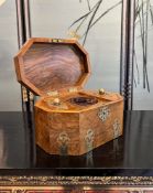 A LARGE 19TH CENTURY BURR WALNUT AND GILT BRASS MOUNTED TEA CADDY