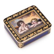 A 19TH CENTURY 18CT GOLD AND ENAMEL SNUFF BOX AFTER RAPHAEL, HANAU, C. 1810
