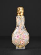 A RARE 18TH CENTURY ENAMELLED GLASS AND GOLD BOTTLE PROBABLY BY JAMES GILES C. 1755