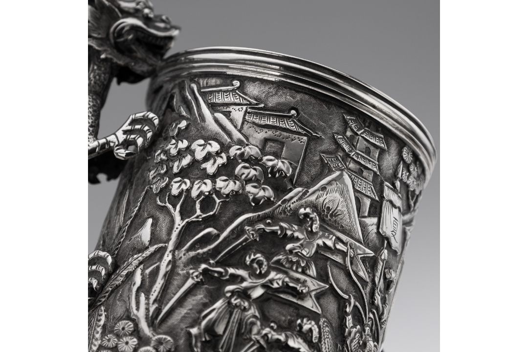 A RARE CHINESE EXPORT SOLID SILVER DRAGON MUG, SHAN JI C. 1900 - Image 25 of 25