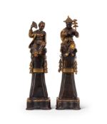 A PAIR OF JAPONISME STYLE PARCEL GILT BRONZE FIGURES