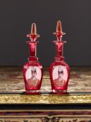A PAIR OF GLASS DECANTERS FOR THE PERSIAN MARKET C. 1900