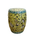 A 19TH CENTURY CHINESE FAMILLE ROSE DRAGON PORCELAIN GARDEN STOOL