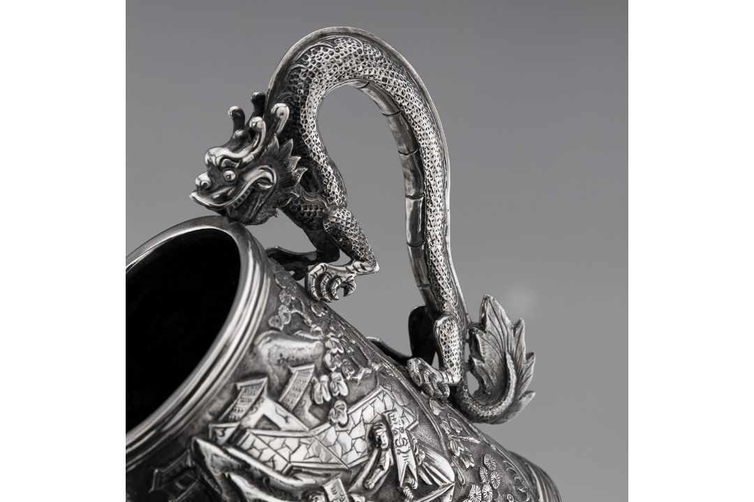 A RARE CHINESE EXPORT SOLID SILVER DRAGON MUG, SHAN JI C. 1900 - Image 5 of 25
