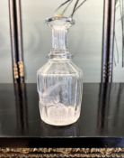 A 19TH CENTURY REGENCY CUT GLASS DECANTER WITH ENGRAVED HORSE DECORATION