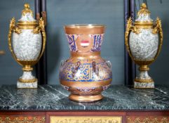 A LARGE MAMLUK STYLE ENAMELLED GLASS MOSQUE LAMP, 20TH CENTURY EUROPEAN