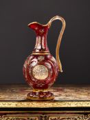 A LATE 19TH CENTURY BOHEMIAN GLASS EWER FOR THE ISLAMIC MARKET