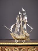 A STERLING SILVER AND SILVER GILT NEF WITH LONDON IMPORT MARKS