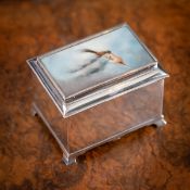 AN EDWARDIAN SILVER AND ENAMEL EROTIC CIGARETTE BOX, F.S. RUSSELL, GLASGOW C.1907