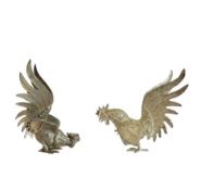 A PAIR OF MODELS OF FIGHTING COCKS