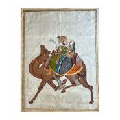 A LARGE INDIAN PAINTING ON SILK DEPICTING DHOLA AND MARU ON A CAMEL