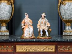 A PAIR OF 19TH CENTURY PARIS PORCELAIN FIGURAL SCENT BOTTLES MODELLED AS A KING AND QUEEN