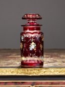 AN EARLY 20TH CENTURY BOHEMIAN ENAMELLED GLASS DECANTER FOR THE OTTOMAN MARKET