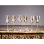 A SET OF SIX SILVER AND SILVER GILT CHAMPAGNE FLUTES, ITALIAN, 20TH CENTURY