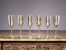 A SET OF SIX SILVER AND SILVER GILT CHAMPAGNE FLUTES, ITALIAN, 20TH CENTURY