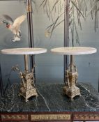 A PAIR OF LATE 19TH CENTURY GILT METAL AND MARBLE TABLES