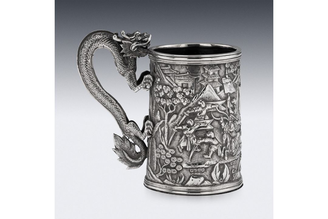 A RARE CHINESE EXPORT SOLID SILVER DRAGON MUG, SHAN JI C. 1900 - Image 9 of 25
