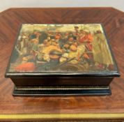 A 19TH CENTURY RUSSIAN PAINTED AND LACQUERED BOX