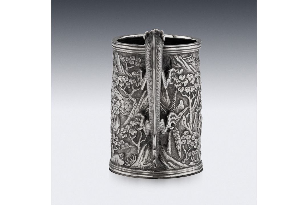 A RARE CHINESE EXPORT SOLID SILVER DRAGON MUG, SHAN JI C. 1900 - Image 4 of 25
