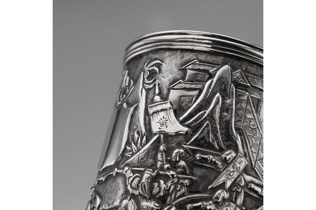 A RARE CHINESE EXPORT SOLID SILVER DRAGON MUG, SHAN JI C. 1900 - Image 10 of 25