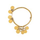A GOLD CHAIN WITH SIX FULL AND THREE HALF 22CT GOLD SOVEREIGNS