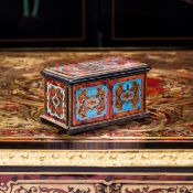 A LATE 19TH CENTURY FRENCH BOULLE STYLE TORTOISESHELL MOUNTED TABLE CASKET