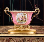 A LARGE 19TH CENTURY FRENCH SEVRES STYLE PORCELAIN AND ORMOLU MOUNTED VASE