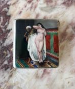 A EARLY 20TH CENTURY VIENNESE SILVER AND ENAMEL EROTIC CIGARETTE CASE