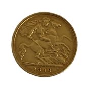 AN EDWARD VII 22CT GOLD HALF SOVEREIGN C. 1906