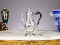 A RARE NEWCASTLE STERLING SILVER COFFEE POT, GEORGE II PERIOD, C. 1757-58