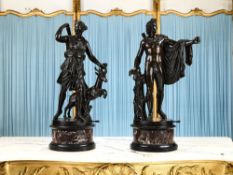 A FINE PAIR OF 19TH CENTURY GRAND TOUR FIGURES OF DIANA CHASSERESSE AND THE APOLLO BELVEDERE