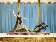 J. DAUVERGENE: A LARGE ART DECO PERIOD FIGURE OF DIANA THE HUNTRESS