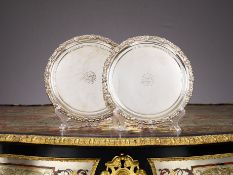 A PAIR OF GEORGE III STERLING SILVER SALVERS, SHEFFIELD, C,. 1815