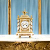 A LATE 19TH CENTURY FRENCH GILT BRONZE AND MARBLE MANTEL CLOCK