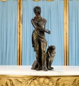 A ROMAN STYLE BRONZE FIGURE OF A MAN WITH LION