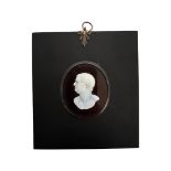 AN EARLY 19TH CENTURY CAMEO GLASS PORTRAIT OF A ROMAN EMPEROR
