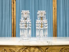 A PAIR OF 19TH CENTURY CUT GLASS LUSTRE CANDLESTICKS