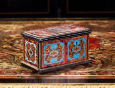 A LATE 19TH CENTURY FRENCH BOULLE STYLE TORTOISESHELL MOUNTED TABLE CASKET